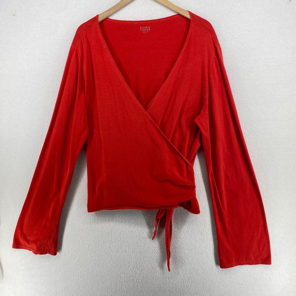 Eileen Fisher Red Long-Sleeve Wrap Top